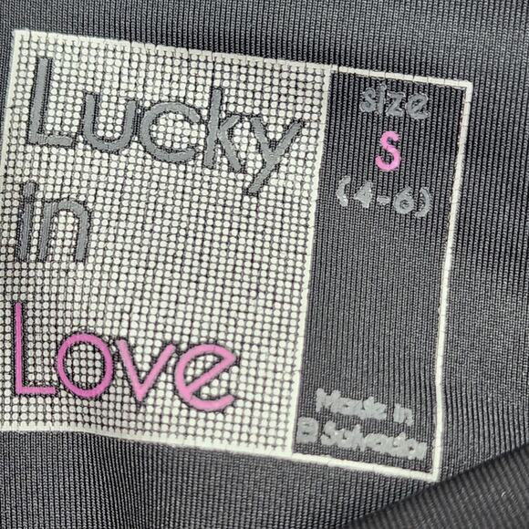 Lucky in Love Black Mesh Panel Leggings Elastic Waist Pink White Size Small - Picture 2 of 4